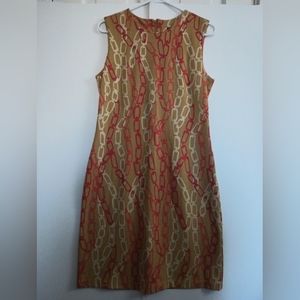 J. McLaughlin Women's Large Tan Brown Red Orange Chain Link Ponte Sheath